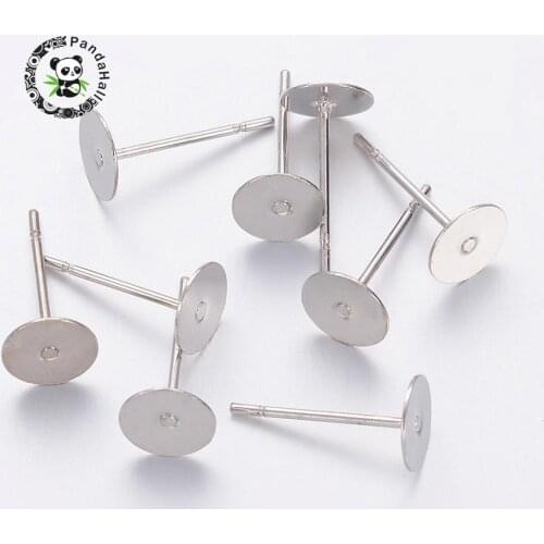 Earstud Components, Brass Head and Stainless Steel Pin, Lead Free, Cadmium Free and Nickel Free, Platinum, Tray: 6mm; 10mm