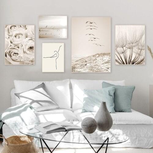 Nordic Plant Flower Line Figure Landscape Picture Fresh Home Art Canvas Design Printing Living Room Bedroom Background Poster