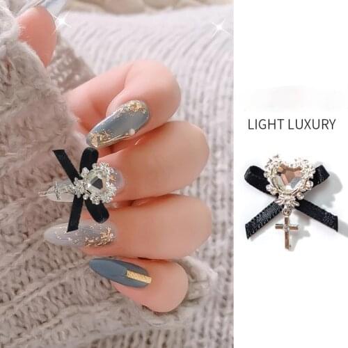 Nail bow Heart Pendant luxury Cross Diamond Japanese Rococo nail ornament rhinestones 3d charms accesoires