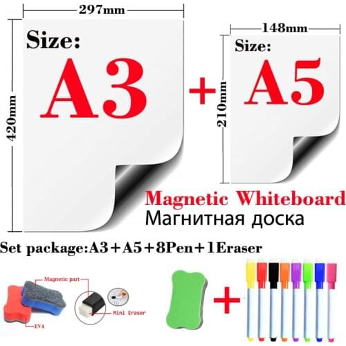 Magnetic Whiteboard Fridge Stickers Wall Stickers Kids Drawing Board Dry Erase White Board Message Board A3+A5 Set Package
