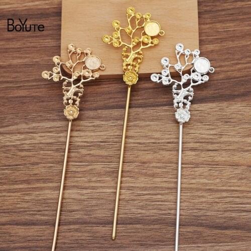 BoYuTe (10 Pieces/Lot) 120*2.5MM Metal Iron Hair Stick Welding 56.5*45.5MM Alloy Flower Base Diy Retro Jewelry Accessories