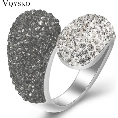 Fashion 316L Stainless steel jewelry Ring With Crystals Women Double Round Crystal Head Rings for Wedding Party Accessories