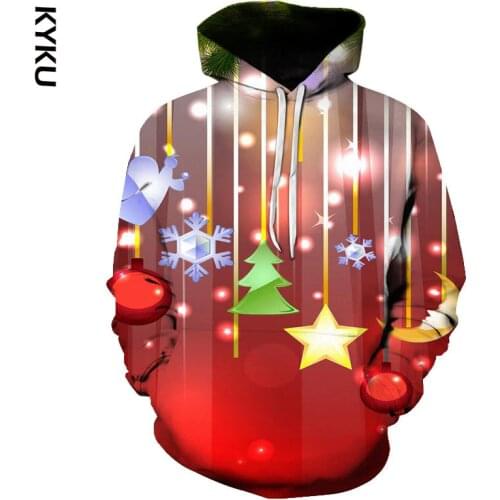 KYKU Mens Long Sleeve Christmas Hero Santa Claus 3D Digital Printing Hoodie Men funny Hooded Sweatshirts winter jacket men