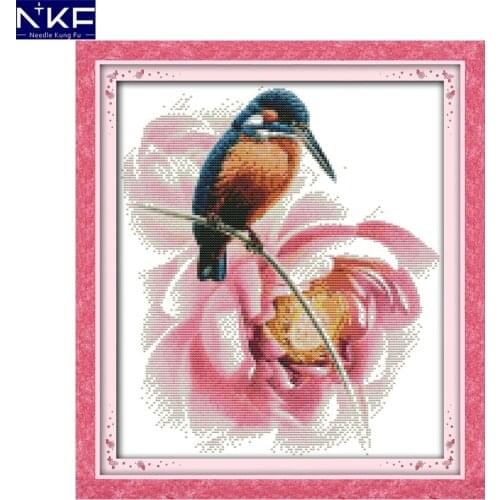 NKF Alcedo Atthis Bengalensis Cross Stitch Sets 11CT14CT Stampede Counted Cross Stitch Kit for Embroidery Needlework Home Decor