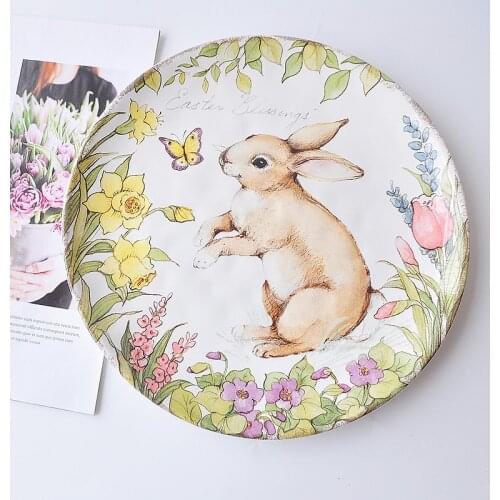 Painted Stickers Underglaze Color Ceramic Plate Cute Bunny Pattern Tableware Large Plate European Plate