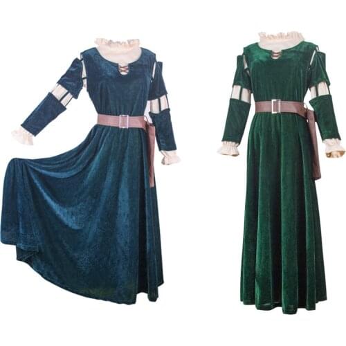 Brave Merida Dresses cosplay Princess Merida Cosplay Costume Halloween Costumes Lady Cartoon Anime Dress Uniform