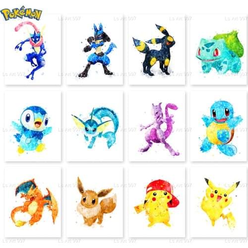 Pokemon Watercolor Pikachu Poster Cute Cartoon Kindergarten Children Room Decoration Painting Baby Room Decor Adorable Cudros