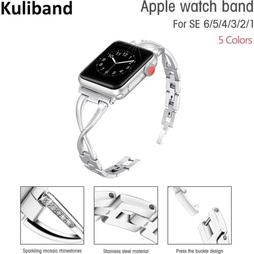 Strap for Apple Watch 6/SE/5/4/3/2/1 38mm 40mm Stainless Steel Metal Watchband Diamond Bracelet for iWatch Series 6/SE 42MM 44MM