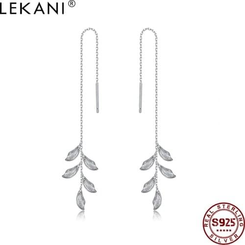 LEKANI Long Tassel Drop Earrings For Women 925 Sterling Silver Simple Leaves Earrings Long Ear Line Design Not Allergic Jewelry