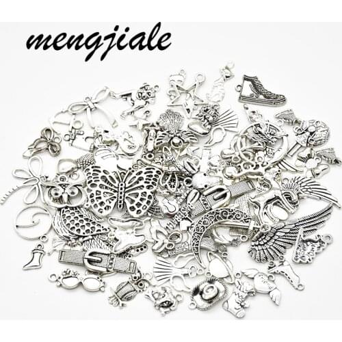 30pcs Random Mixed Vintage Antique Silver charms fit DIY handmade Bracelet Necklace Jewelry pendant Making Finding Accessories