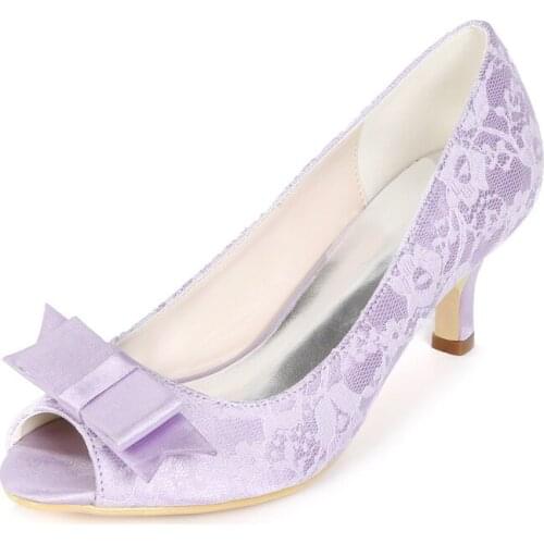 Kitten Heels Lace Women Shoes with Bowknot Peep Toe Lace Heeled Prom Evening Wedding Bridal Party Ladies Dress Pumps