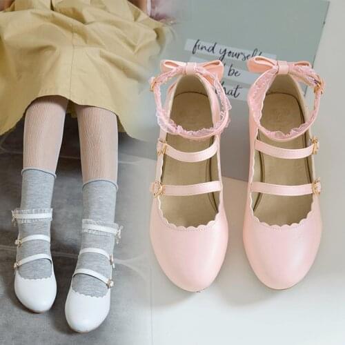 Women Sweet Bow High Heels Shoes mid Heel Shoes Platform Bottom white Work Shoes Women Bow Dress Wedding Shoes Big Size 43