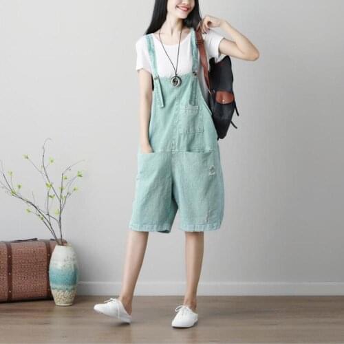 Women Vintage Linen Short Jumpsuits Summer Sleeveless Rompers Solid Playsuits Casual Wide Leg Pants