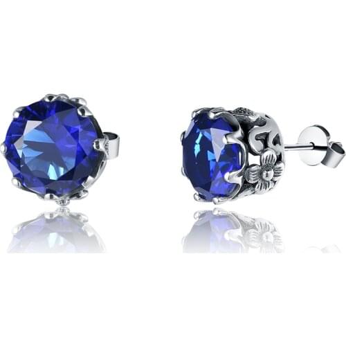 SzjinAo Vintage Sapphire Earrings For Women Real 925 Sterling Silver Indian Jewelry Wedding Engagement Party Studs Earrings Gift