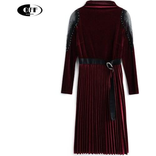 French Chic Autumn Velvet Midi Dresses For Women Lace Beading Solid Vintage Fashion Retro Ladies Office Traf Dress Femme Robe ZA