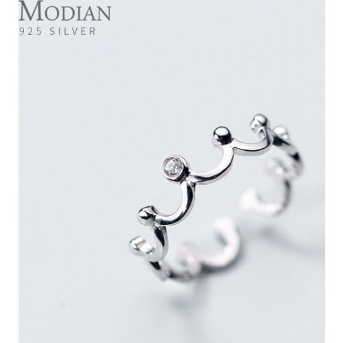 Modian Genuine 925 Sterling Silver Shiny Zircon Geometric Wave Finger Ring for Women Simple Free Size Ring Fine Jewelry 2020 New