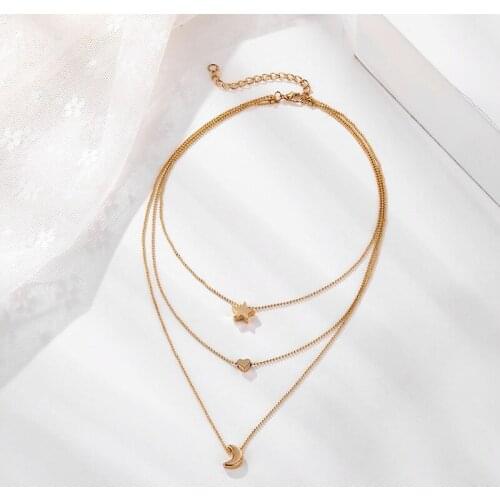 Bohemian Gold Star Necklaces For Women Heart Flower Choker Pendant Necklace 2021 Ethnic Multilayer Female Fashion Jewelry