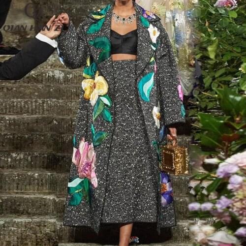 Qian Han Zi designer retro woolen Women coat Turn-down Collar luxury fashion applique crystal beaded winter warm jacket Overcoat