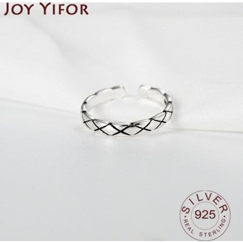 925 Sterling Silver Ring for Women Vintage Irregular Handmade Strip Pattern Creative Geometric Anillos Jewelry Gift Adjustale