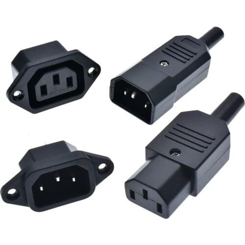 1 Pair/2pcs IEC320 C14 C13 Electrical AC Socket 3 Female Male Inlet Plug Connector 3pin Socket Mount
