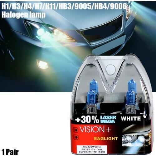 100W 12V Super White Bulbs H1/H3/H4/H7 Racing Vision +30% More Brightness Auto Headlight Hi/lo Beam Halogen Lamp Performance