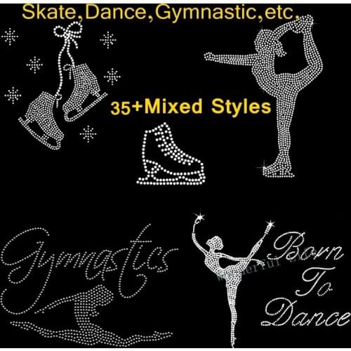 2PCS skate shoes skating ice skater gymnastic dancer ice skating hotfix rhinestone iron on transfers design motif
