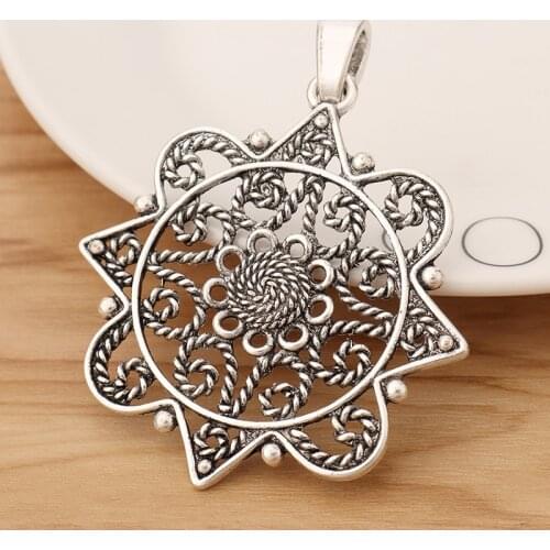 2 Pieces Tibetan Silver Large Hollow Filigree Flower Charms Pendants for Necklace Jewellery Making 77x60mm