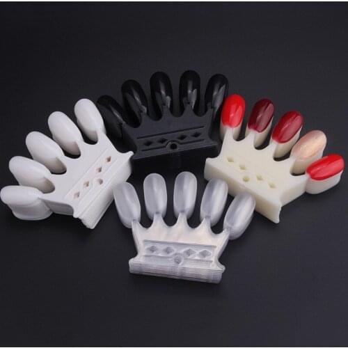 5*10pcs Crown Shape False Nail Tips Plastic Polish Swatch Natural Clear/White/Black Nail Art Palette Display Board Manicure Tool