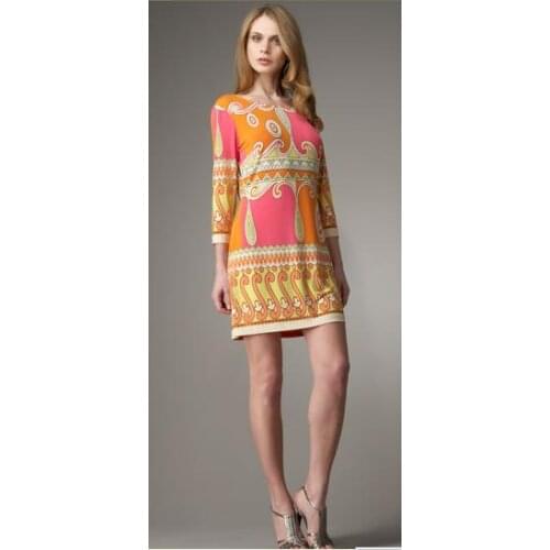 Seconds Kill Limited Freeshipping Silk Cotton Print Winter Dress Fancy Natural Slim Waist Paragraph Knitted One-piece Dress