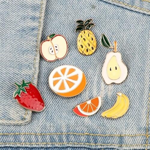 Fruits Brooches Cartoon Cute Enamel Pins Colorful Strawberry Apple Badges Denim Backpack Lapel Pin Lovely Jewelry For Girls Kids