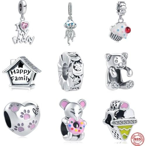 New european i love my family ice cream love dog paw diy Beads fit Original Pandora Charms silver 925 Bracelet DIY Women Jewelry