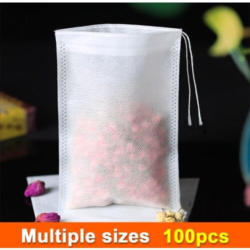 Tea Bags 100Pcs/Lot 100Pcs Empty Teabags Drawstring Pouch Bag 10*12cm Seal Filter Herb Spice Bags Loose Coffee Pouches Tools