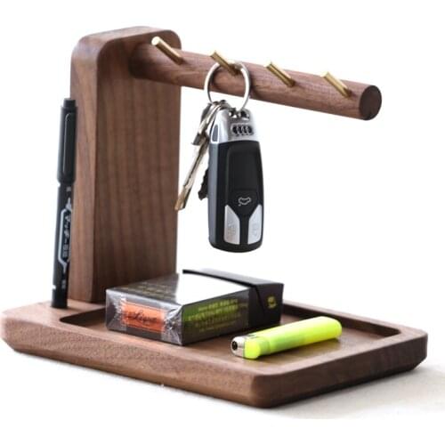 Classic Black Walnut wood Office Desk Storage Box Creative multifunctional copper key hook up wooden storage holder