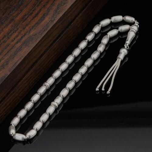 Capsule Cut Striped Silver Prayer Beads Model 3