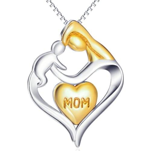 Catholic Jesus Mary Faith necklace Loving shape Family Mother Child 925 Silver Pendant with 18" silver necklace Mothers Gift