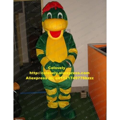 Lively Green Dinosaur Mascot Costume Mascotte Dino Phytodinosauria Adult With Red Hairs Big Yellow Mouth No.1455 Free Shipping
