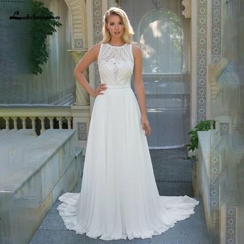 Laksgmigown Women Beach Wedding Dress 2021 Chiffon Boho Long Bridal Dress Vintage Lace A Line Wedding Gowns vestido de novia