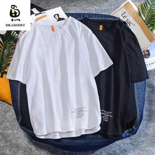 GSODET Summer T-Shirt Couple Cotton Large Size Loose and Concise Slit Men and Women Short Sleeve Tops