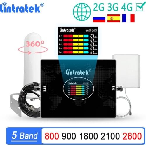 Lintratek Five Band 2G 3G 4G LTE Signal Booster Amplifier B20 800 900 1800 2100 2600 B7 70dB GSM DCS WCDMA Cellular Repeater Kit