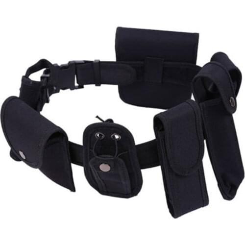 Multifunctional Mens Security Belt Outdoor Tactical Military Training Police Guard Utility Kit Duty Belt with Pouches Set Black