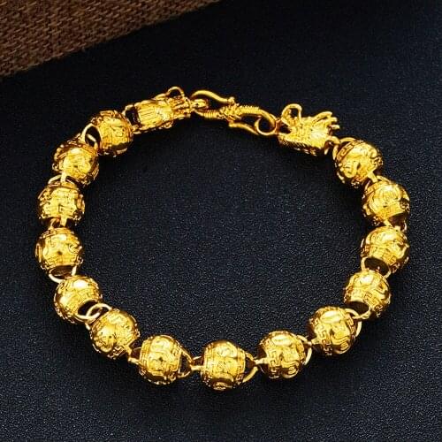 Trendy Gold Chain Mens Bracelets 24K gold Hollow dragon pattern Cuban Link Chains Bracelet Bangle women Jewelry accessories