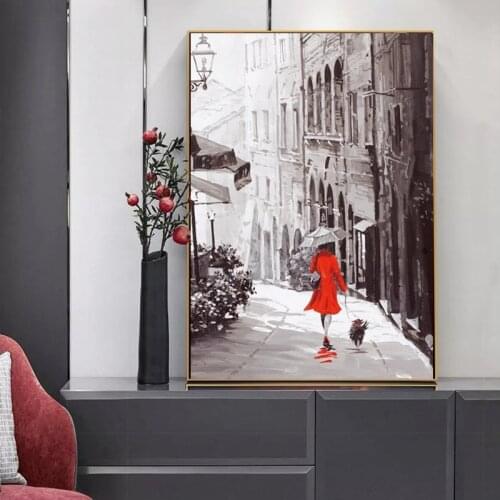 Print Wall Art Retro Abstract City Rain Day Street Landscape Poster Oil Painting on Canvas Modern Wall Picture For Living Room