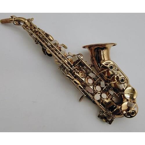 New Arrival Mark VI Curved Neck Soprano Saxophone B Flat Brass Plated Lacquer Gold Woodwind Instrument With Case Accessories