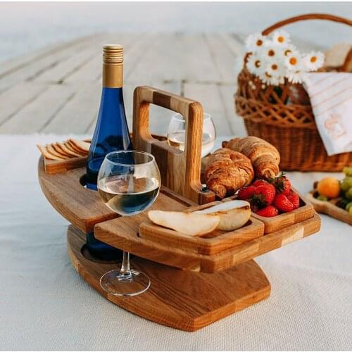 40# Outdoor Wine Rack Detachable Portable Table And Chair Hanging Holder Wine Fruit Wood Table Leisure Vintage Garden Table