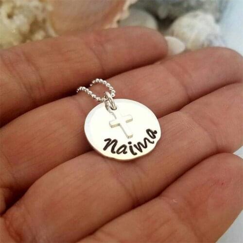 Personalized Children Name Necklace Sterling Silver Cross Necklace Custom Engraving Letter Necklace Christianism Birthday Gift