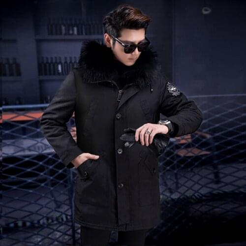 Pie Overcome Mens Long Sized Overcome Mink Fur Liner Fur Leather Leather Fur Coat Jacket