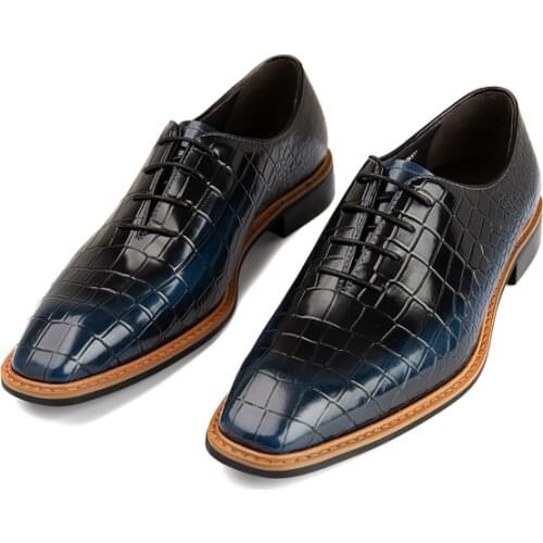 PJCMG New Black/Blue/Wine Red Mens Dress Lace-Up Crocodile Style Pointed Toe Genuine Leather Wedding Mens Business Work Shoes