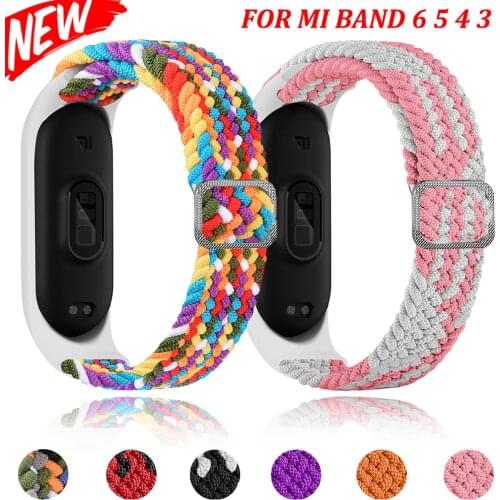 Braided Elastic Strap Compatible with Xiaomi Mi band 6 5 4 3 Adjustable bracelet wrist strap for Mi band 5 4 3 replacement band