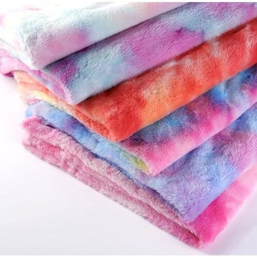 Width160x100cm Rainbow Rabbit Hair Plush Fabric PV Velvet Printed Fabric Gradient Flannel for Scarf Accessories Clothing DIY Toy