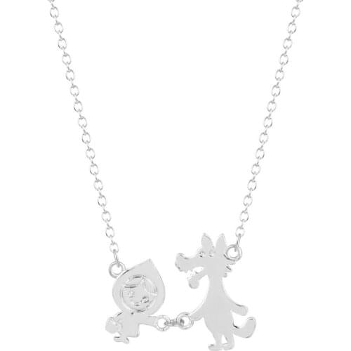 QIMING Pendant Necklace Little Red Riding Hood Necklace with big bad wolf unique necklaceFor Girl Gift